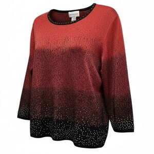 EUC Alfred Dunner Women’s Red Black Long Sleeve Crew Neck Studded Sweater -  XL